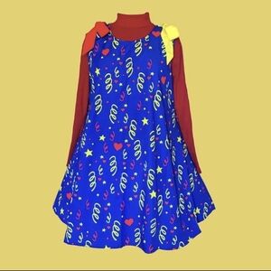 Colorful Sleeveless Dress with Red Long Sleeve
